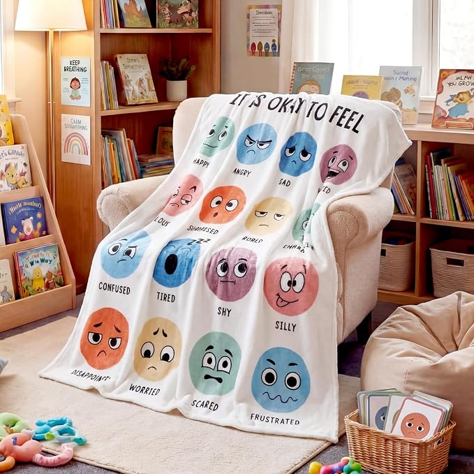 Back to School 50'' x 60'' Calming Corner Throw Blanket Classroom | Feeling Emotion Sensory Reading Corner Supplies Blanket Reading Decor for School Calming Playroom Bedroom Library