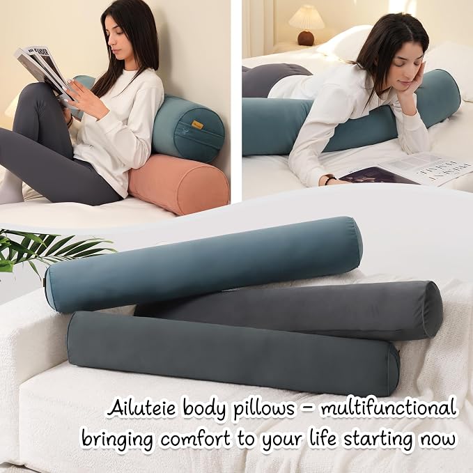 Body Pillow for Adults,Long Round Pillow,Big Cylindrical Pillow,Large Full Bolster Pillows for Side Sleepers (Slate Blue, 39.37"*7.87")