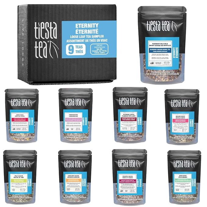 Tiesta Tea - Eternity Sampler Dry Flight Set, Loose Leaf, High to No Caffeine, Makes Hot & Iced, Assorted Tea Sets with Herbal, White, Fruit Blends & More, 9 Resealable Sample Pouches
