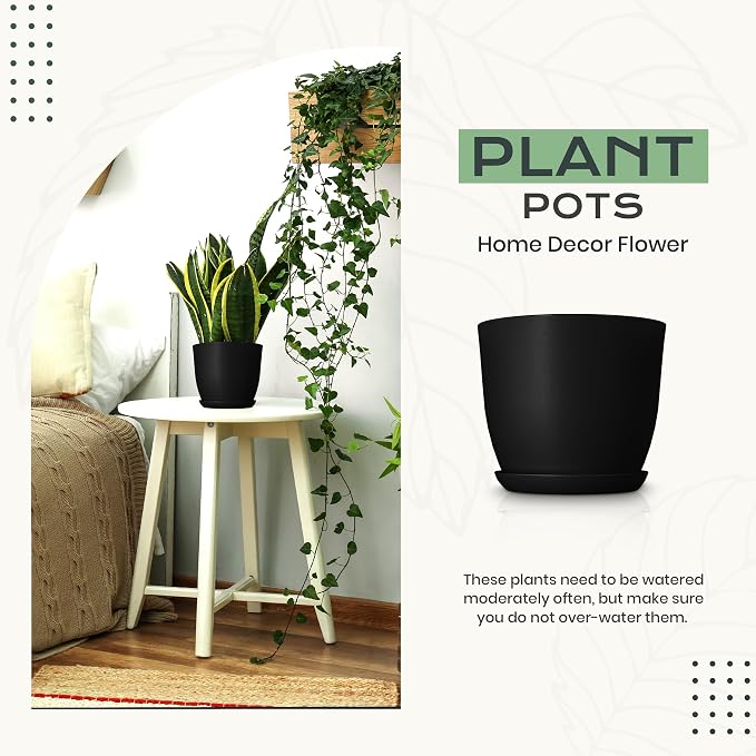 Plant Pots Indoor with Drainage, 10 Pack Multi-Size Planters Set, Black | Drainage holes included Multiple sizes 7/6.6/6/5.3/4.8 In Indoor plants and flowers Durable plastic construction