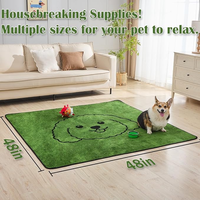 Reusable Puppy Pads , Washable Pee Pads for Dogs 48" x 48" 2 Pack | Super Absorbent & Leakproof Potty Training Pads, Plush Grass-Look With Non-Slip Backing For Crates, Playpens & Small Pets
