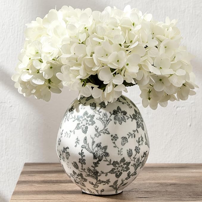 5.83 Inch Vintage Gray Chinoiserie Floral Vase, Antique Rustic Ceramic Vase for Home Decor, Living Room, Bookshelf, Office, Entryway, Garden, Chinoiserie Decor, Tuscan Decor
