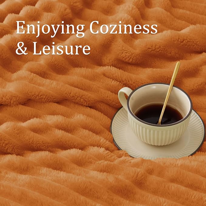 BEDELITE Fall Twin Blanket for Couch & Bed, Burnt Orange, 60"x80" | Ultra-Soft Plush Fleece, Warm Yet Lightweight, Ribbed Texture, Fall Home Decor, Machine Washable, Giftable, All-Season Use
