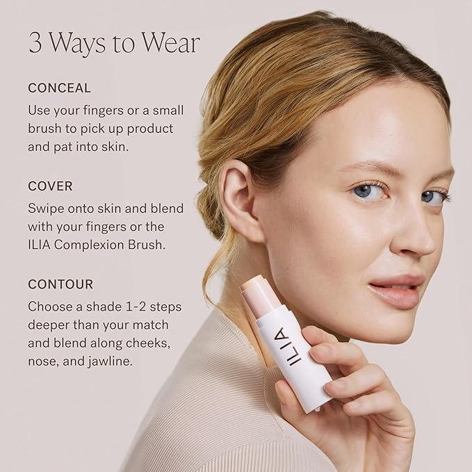 ILIA - Skin Rewind Complexion Stick - Foundation + Concealer + Skincare | Non-Toxic, Vegan, Cruelty-Free, Clean Makeup (34N - Tineo, 0.35 oz | 10 g)