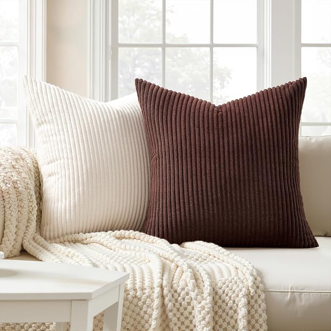 Topfinel 24 by 24 Gold Brown Gradient Farmhouse Pillow Case Pillow Covers Set of 4 Rustic Modern Soft Corduroy Striped Decorative Cushion Cover for Sofa Couch Living Room Bedroom
