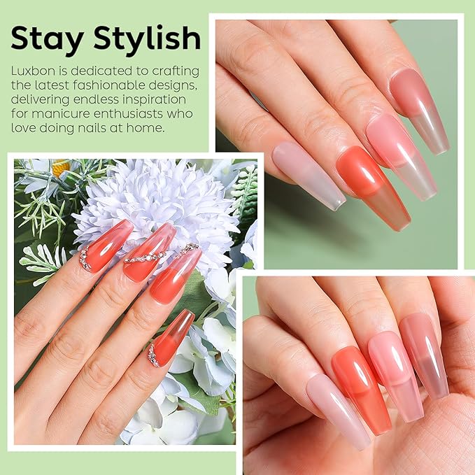 Luxbon 6 pcs Jelly Gel Nail Polish Set - Fall Color Set Long Lasting Autumn Gel Polish, uv led Soak Off Nail Art Designs Manicure Kit 025