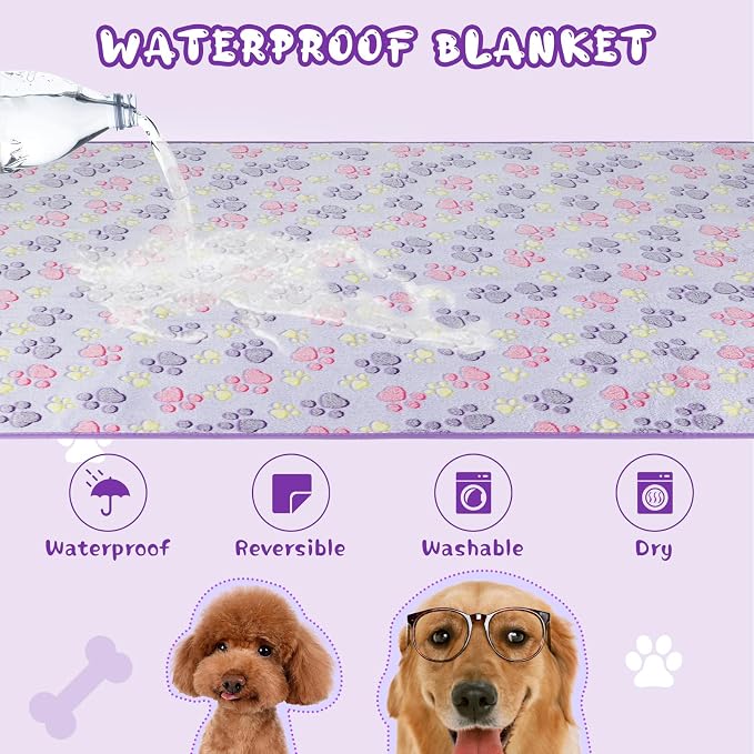 YUEPET Waterproof Dog Blankets, 2 Pack Washable Reversible Throw 40 x 30 in | Purple/Pink Pair, Soft Fleece with Mylar Layer, Machine Washable, Puppy Blanket for Bed/Sofa/Car, Medium/Large Dogs and Cats