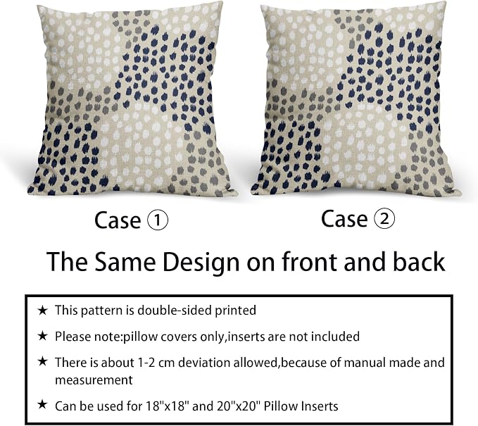Navy White Pillow Covers 20x20 Set of 2 Boho Gray Polka Dot Throw Pillows Modern Trendy Print Decorative Outdoor Farmhouse Pillowcase Cushion Cover Linen Pillow Case Decor for Home Sofa Couch Bed