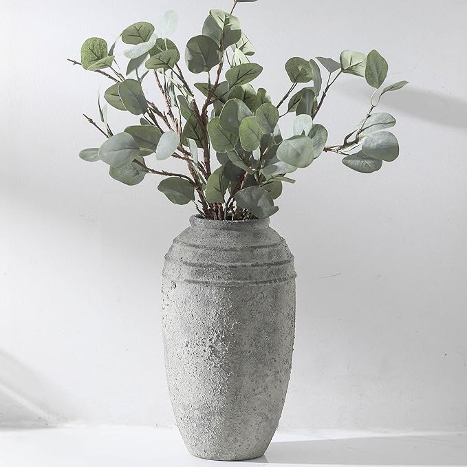 Large Ceramic Flower Vase, 12.87 Inch Tall Vase for Home Decor | Vintage Pottery Vase Adds Rustic Farmhouse Charm to Living Room, Shelf, Entryway and Table Decor, Ideal for Pampas Grass