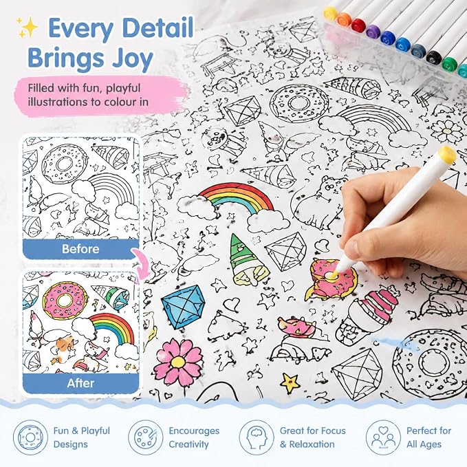 DIY Coloring Blanket with 24 Markers, Custom Color Blankets for Adults | Color In Your Own Blankets With 24 Colors Markers, Snuggle Color Sketch Washable Cozy Blankets Kit Home Decor