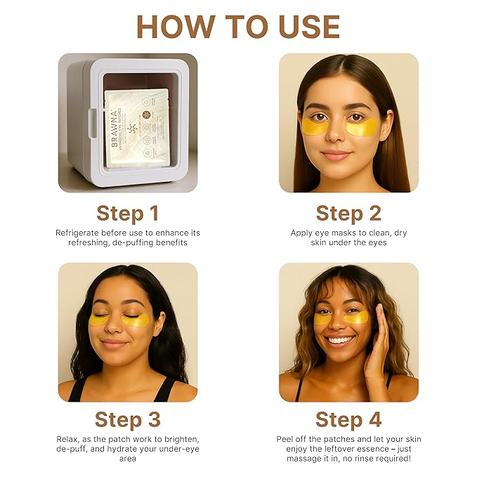 BRAWNA UnderEye Patches – Hydrogel Masks with Vitamin C, Caffeine & Collagen – For Dark Circles, Puffy Eyes, Wrinkles & Tired Skin – 24K Gold Skincare – 24 Pairs