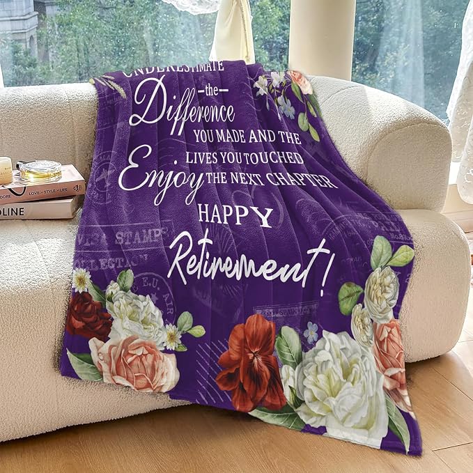Retirement Gift for Woman 2026, Purple Retirement Blanket for Women 80"x60" | Happy Retired Gifts, Soft Purple Retirement Throw for Retiring Coworker, Teacher, Nurse, Mom, Farewell & Going Away Gift