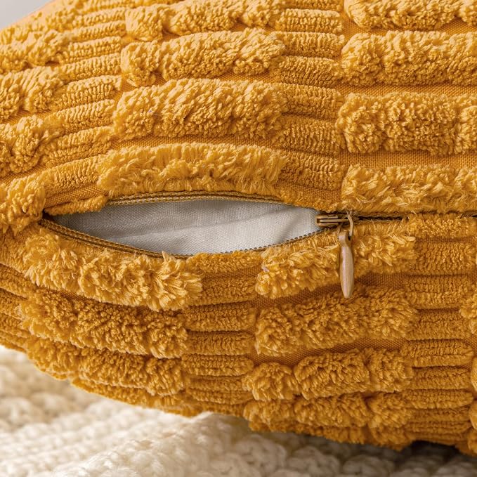 MIULEE Corduroy Decorative Throw Pillow Covers 20x20 Gold Yellow Pack of 2 | Soft Boho Striped Pillow Covers Modern Farmhouse Home Decor For Sofa Living Room Couch Bed