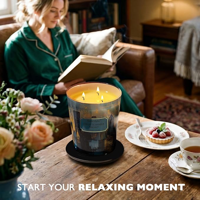 HomeLights High Summer Night Scented Candles | 18oz Soy Candles Industrial Chic 4-Wick Large Candle Jars | Ideal Candle Gifts for Events, Home Decor Stress, Relief & Relaxation