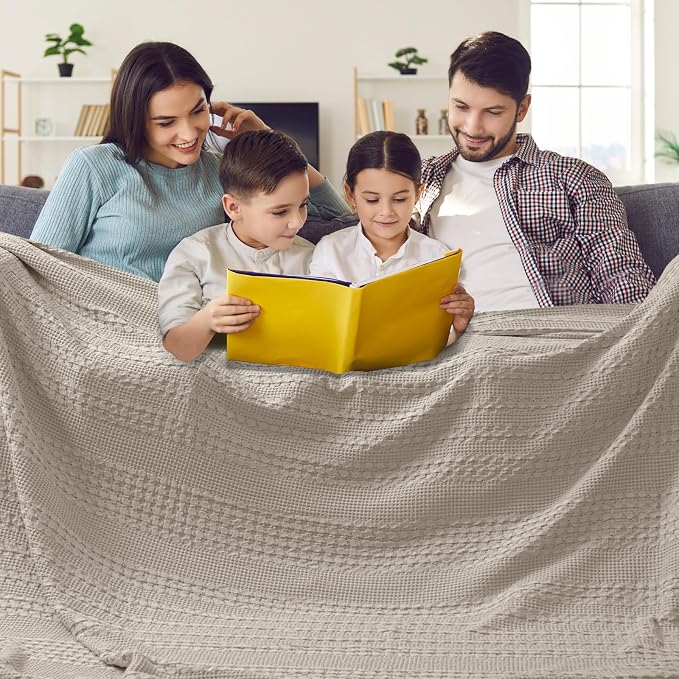 PHF 100% Cotton Waffle Blanket Oversized King 120"x120", Lightweight Breathable Extra Large 10'x10' Blankets for Bed, Giant Big Luxury Aesthetic Woven Bedding for Home Decor, Pearl Gray
