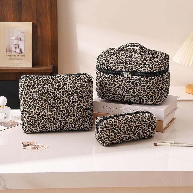 uekeboag Large Travel Quilted Makeup Bag for Women, Floral Cotton Cosmetic Bag, Coquette Aesthetic Floral Toiletry Organizer Bag