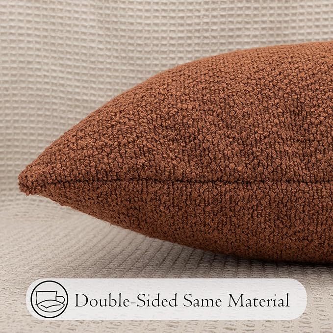 JoraLion 14x36 inch Boucle Lumbar Pillow Cover, Rust Woven Texture Neutral Long Pillow Cover Breathable Cushion Case for Couch Sofa Bed Living Room Home Decor (Cover Only)