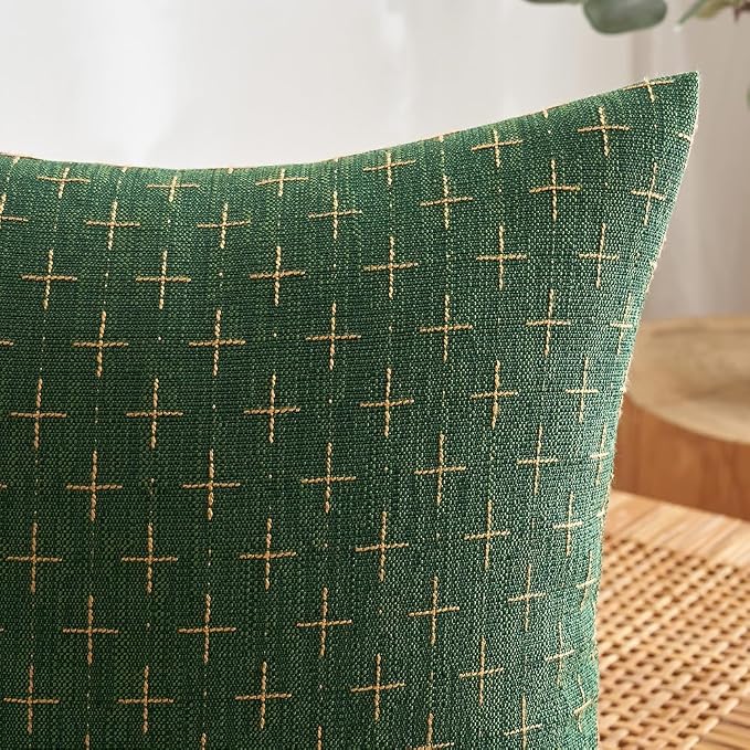 MIULEE Pack of 2 Christmas Decorative Burlap Linen Throw Pillow Covers Modern Farmhouse Pillowcase Rustic Woven Textured Cushion Cover for Sofa Couch Bed 18x18 Inch Christmas Green