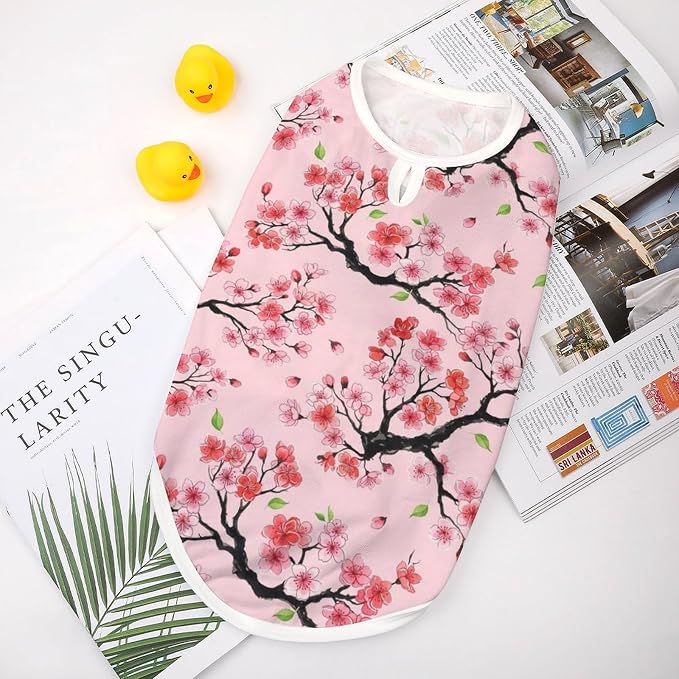 Cat Shirt Dog Cute Clothes Breathable Beach Seaside Puppy Shirt Sweatshirt Floral Pink Japanese Cherry Flowers Blossom