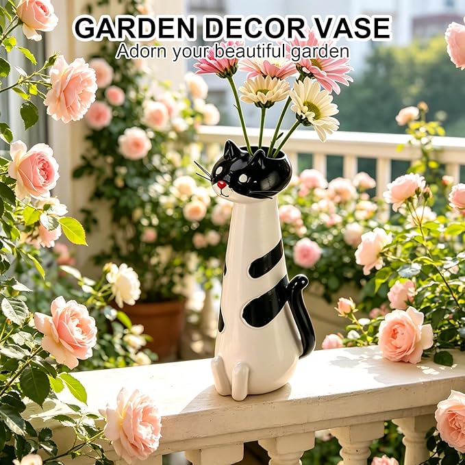 Cat Vase Planter, Cute Cat Figurine Flower Pot, Unique Decorative Resin Planter for Indoor Small Plants, Whimsical Desktop Ornament, Creative Housewarming Gift (Quirky Cat Vase)