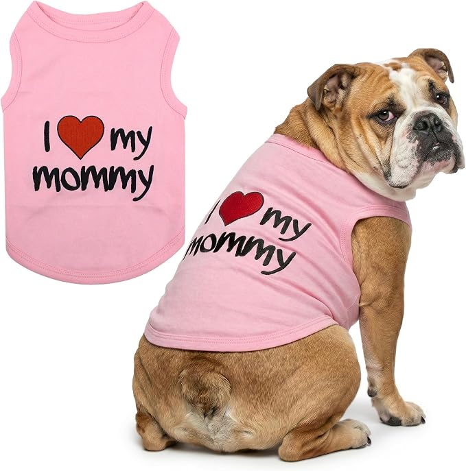 Parisian Pet I Love My Mommy Dog Shirt 100% Cotton Shirts for Large Dogs - Pink Sleeveless Girl Pet Clothes - Lightweight Pet Tshirts - Breathable Puppy Clothes - Stretchy Dog Summer Shirt