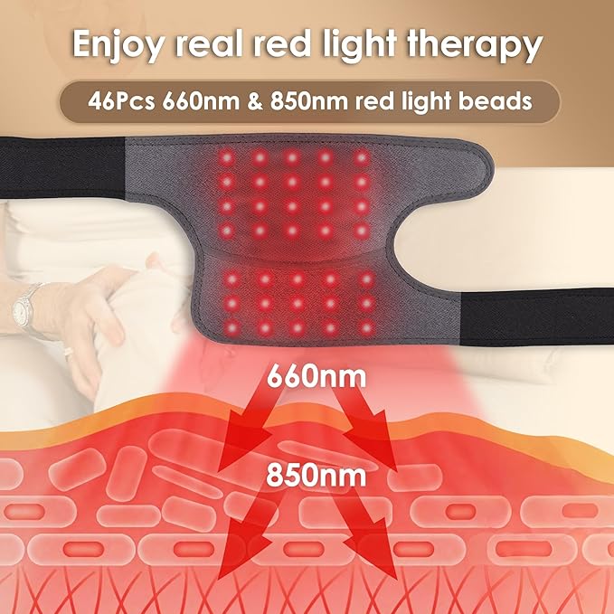 Knee Massager, Knee Wrap with 660nm Red & 850nm Infrared Light, Electric Heating Pad for Knee Comfort, Cordless Rechargeable Heat Wrap for Joint, Shoulder, Muscle