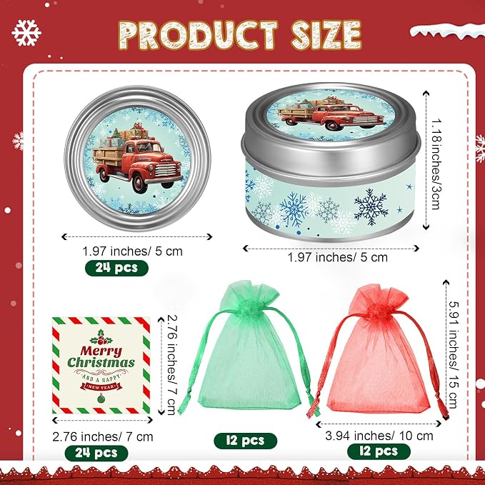 MTLEE 24 Sets Christmas Scented Soy Wax Candles Aromatherapy Candles with Organza Bag and Cards Bulk, Portable Travel Tin Candle Party Favors Christmas Gifts for New Year Home Supplies(Retro)