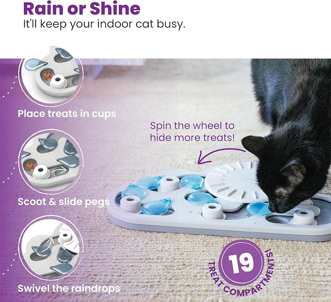 Catstages Nina Ottosson Rainy Day Puzzle & Play Cat Toy Treat Puzzle, 14" | Level 3 Advanced, 19 Hidden Treat Cups, Problem Solving, Interactive Enrichment, Slow Feeder, Indoor Cats & Kittens