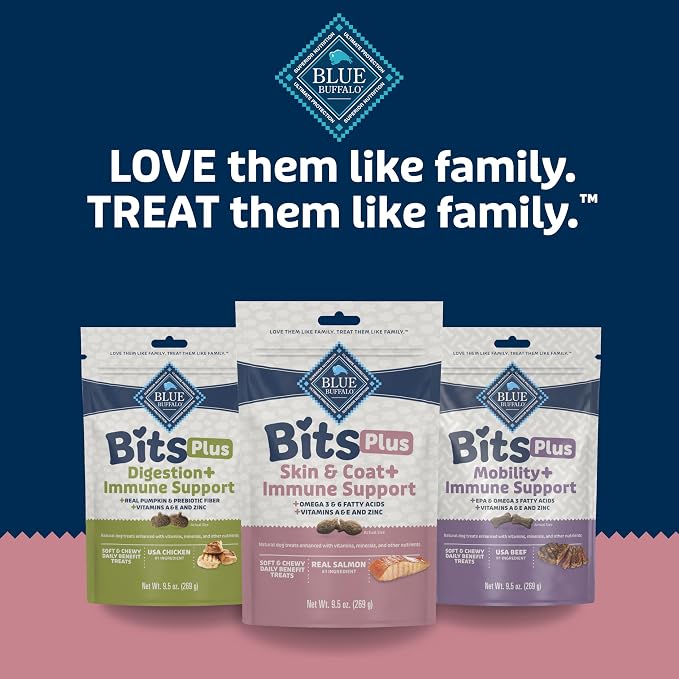 Blue Buffalo Bits Plus Salmon Dog Treats, 9.5 oz | Skin & Coat Health, Omega 3 & 6 Fatty Acids, Vitamin A, E & Zinc for Immune Support