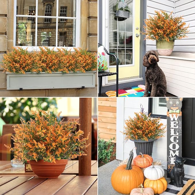 RECUTMS 12Pcs Artificial Fall Plants Outdoor Fake Flowers for Outside Stems | Autumn Artificial Greenery,Fake Fall Outdoor Flowers UV All Weather Resistant Plastic Flowers for Porch Outside Decoration