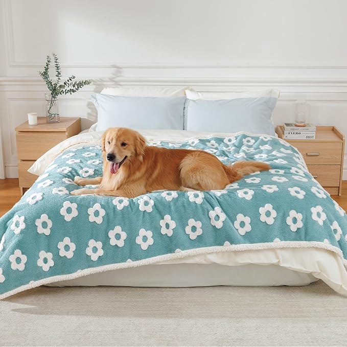 Luciphia Waterproof Dog Blanket for Large Dogs Cats Soft Reversible Fleece | Puppy Pet Blanket, Indoor Cats, Washable Cute Cozy Throw, Bed Cover, Couch Furniture Protector Gift(85" x 57", Blue)