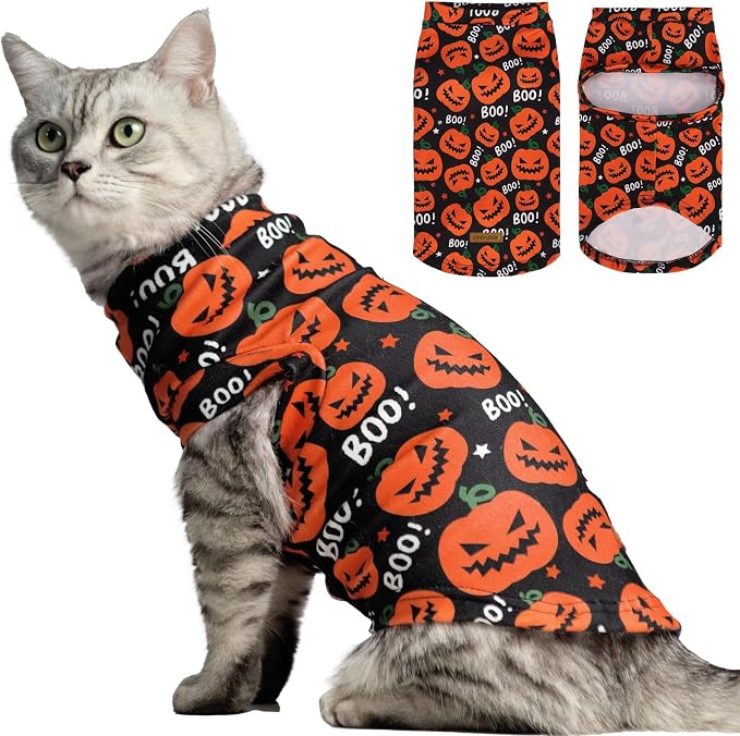 Halloween Cat Sweater Warm Fleece Pet Clothes for Cats Only | Soft Cat Vest Puppy Hoodie Coat, Fall Cold Winter Sweatshirt Pullover Clothing also for Small Dogs, Pumpkin M