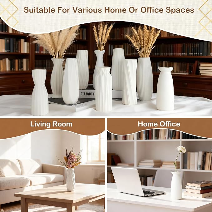 10-Piece 8 Inch White Ceramic Vases Set - Minimalist White Vases for Home Decor, Weddings, Pampas Grass & DIY Crafts | Rustic Matte White Ceramic Vases Bulk