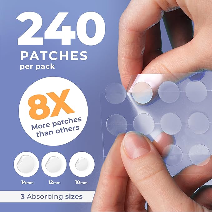 Pimple Patches for Face (240 Patches), Hydrocolloid Acne Patches with Tea Tree Oil & Salicylic Acid, Pimple Patch Pimple Stickers, Hydrocolloid Patch Acne Dots Acne Pimple Patches For Face
