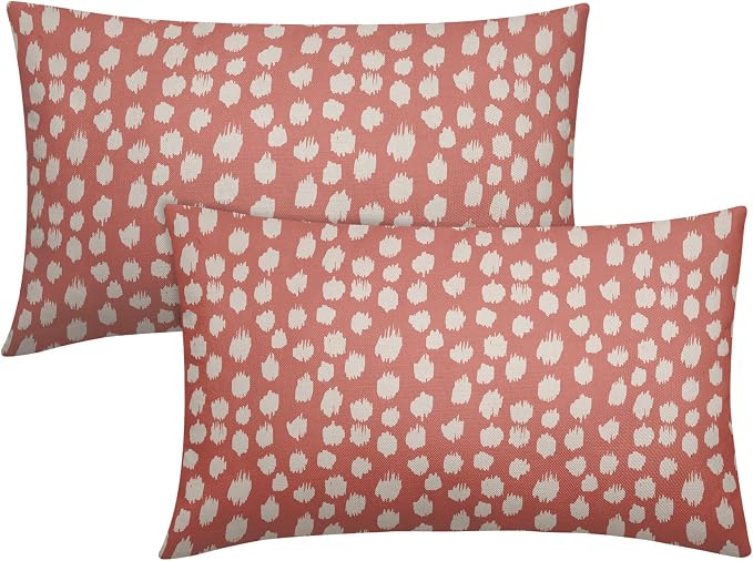 Coral Pink Cream Dots Lumbar Pillow Covers 12x20 Set of 2 Boho Design Polka Dot Print Throw Pillows Modern Outdoor Decorative Pillowcase Rectangle Linen Cushion Cases Decor for Sofa Couch Bed