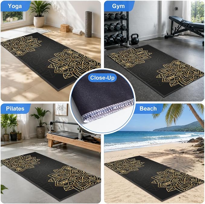 Yoga Mat Towel, Hot Yoga Non Slip with 4 Corner Pockets, 70 x 26 in | Soft Absorbent Microfiber With Four Corner Pockets, Fits Over Yoga Mats For Hot Yoga, Pilates, Gym, And Travel