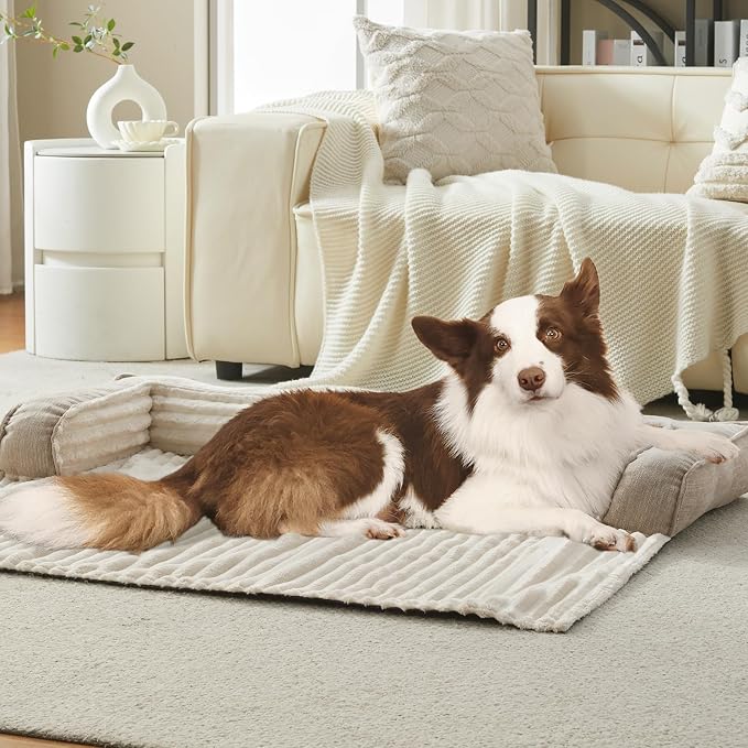 WINDRACING Luxury Dog Couch Bed, Washable Calming Dog Couch Cover, Couch Protector for Dogs, Waterproof Sofa Bed, Pet Bed Mats for Sofa, Pet Sofa Covers （Beige-2XL:53"X39.3"X6"