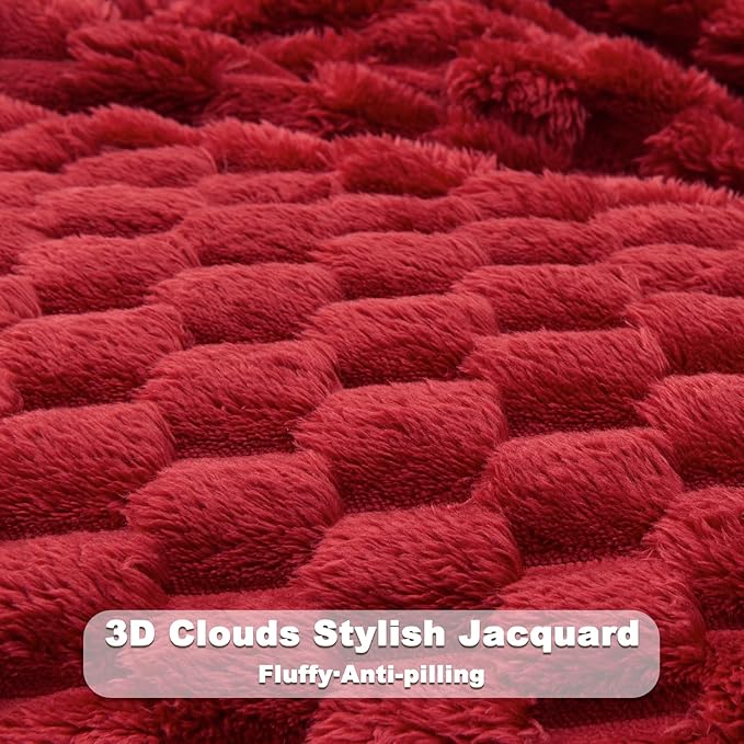 NEWCOSPLAY Fleece Clouds Cozy Twin Blanket for Couch, Red, 60"x80" | Premium Silky Flannel Blanket, Soft Lightweight Fluffy Throw Blanket for Bed Sofa Decor, Gift for All Season Use