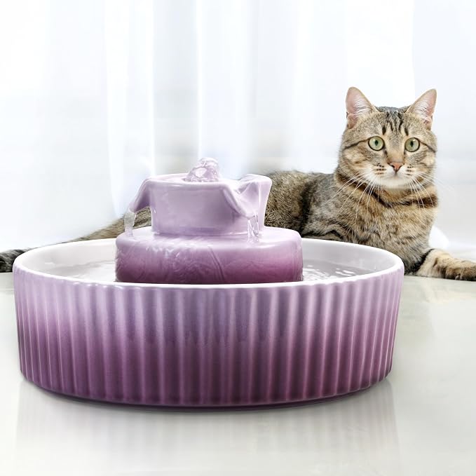 Wonder Creature Ceramic Cat Water Fountain, Stable Cupcake Design, 71oz | 2.1L Pet Fountain with Anti-Tip Ceramic Design, 2 Quiet Pumps, 360° Water Flow, 3 Filters for Cats and Dogs