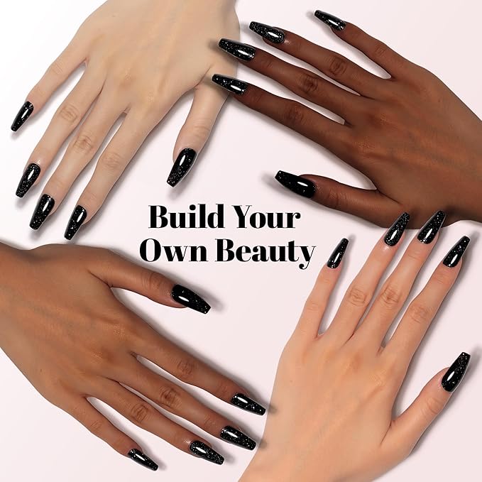 YTD Likomey Gel Nail Polish,15ml Colorful Black Glitter Nails Gel,Fall Winter Shiny Sparkly Salon Home DIY Manicure UV Color Varnish,HEMA Free TPO Free,SF441