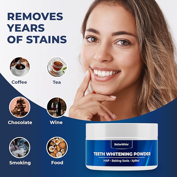 BetterWhite Teeth Whitening Powder - Hydroxyapatite, Remineralizing, Non-Sensitive Formula - Dentist-Approved Tooth Stain Remover & Polisher - Fluoride-Free (30 Grams)