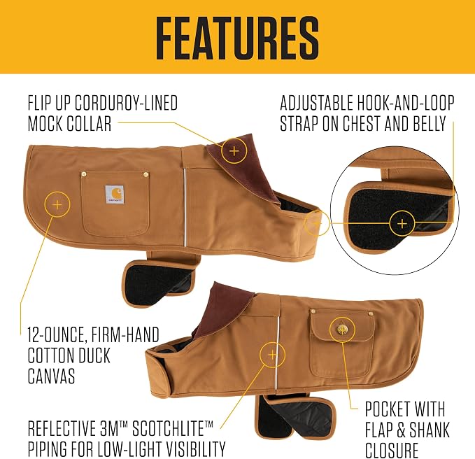 Carhartt Firm Duck Insulated Chore Coat Port L | Dog, Insulated Weather Resistant Jacket for Cold and Windy Conditions
