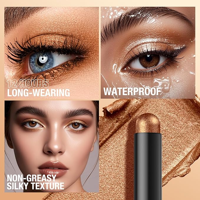 LANGMANNI 4Colors Dual-Ended Cream Eyeshadow Stick Set – Silky Smooth, Waterproof & Transfer-Proof, Built-in Blender Brush, All-Day Matte & Shimmer Wear Eye Makeup(#4+8+11+12)