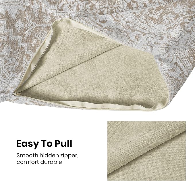 AEIOAE Boho Pillow Covers 18x18 Inch Set of 2,Carpet Pattern Throw Pillows Case,Brown Beige White Ethnic Design Outdoor Decorative Square Linen Farmhouse Decor Cushion Covers for Home Sofa Bed Couch