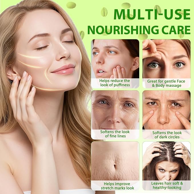 Green Coffee Bean Oil, Organic Green Coffee Oil for Cellulite, Skin, Face, Body & Hair - Reduces Puffiness, Dark Circles, Stretch Marks, Skin Tightening, Cold-Pressed (2 Fl Oz (Pack of 1))