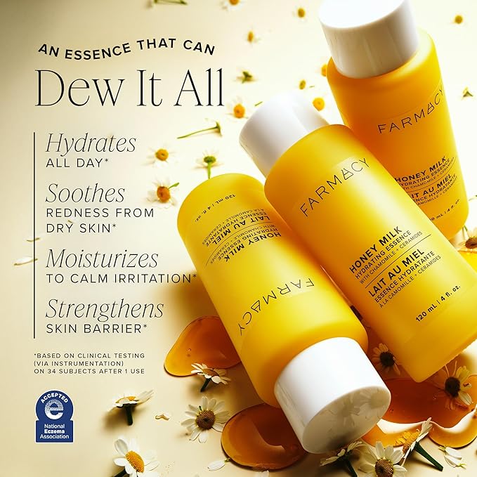 Farmacy Hydration & Barrier Duo - Hydrating Honey Milk Essence (120ml) + Honey Halo Ceramide Moisturizer (50ml) to Soothe, Moisturize & Strengthen Skin for a Healthy Glow