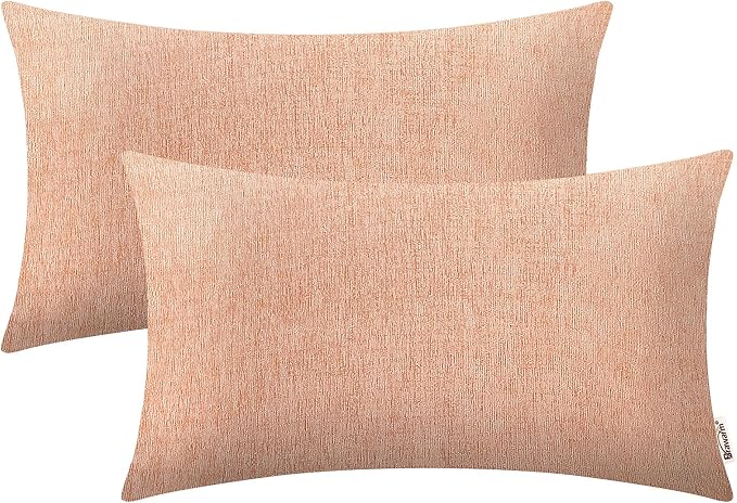 BRAWARM Throw Pillow Covers 12x20 Inches - Dusty Pink Chenille Lumbar Pillow Covers Pack of 2, Solid Dyed Soft Chenille Pillow Cases for Couch Sofa Bed Home Decoration