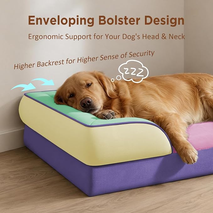 Comfort Expression Orthopedic Dog Bed for Extra Large Dogs with Bolster | Waterproof Dog Couch Bed with Washable Cover & Non-Slip Bottom, Supportive Egg Crate Foam XL Pet Bed, 42x30 Inch