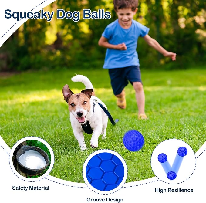 Indestructible Squeaky Dog Ball for Aggressive Chewers, Rubber Interactive Dog Toy for Teething, Relieving Anxiety. Chew Toy for Large, Medium Breeds, Outdoor & Indoor Ball.