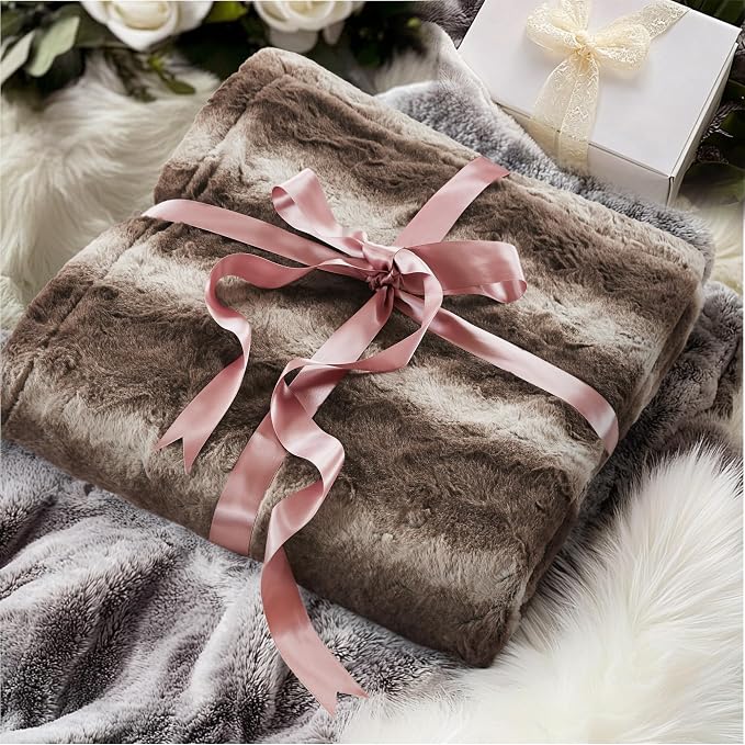Madison Park Zuri Ultra Soft Faux Fur Queen Blanket Reversible, Brown | Ultra Soft, Breathable Fabric for Bed or Couch, Lightweight, Plush, OEKO-TEX Certified
